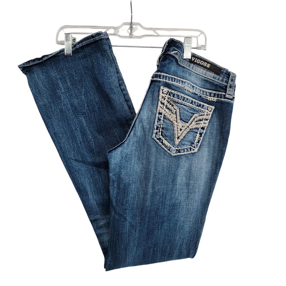Vigoss 1/2 Blue Chelsea Boot Cut Jeans Heritage Fit Y2K Western Boho Embellished